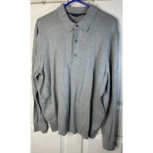 Izod Long Sleeve Polo Men's L Gray Cotton Blend Casual Dress Home Office Golf
